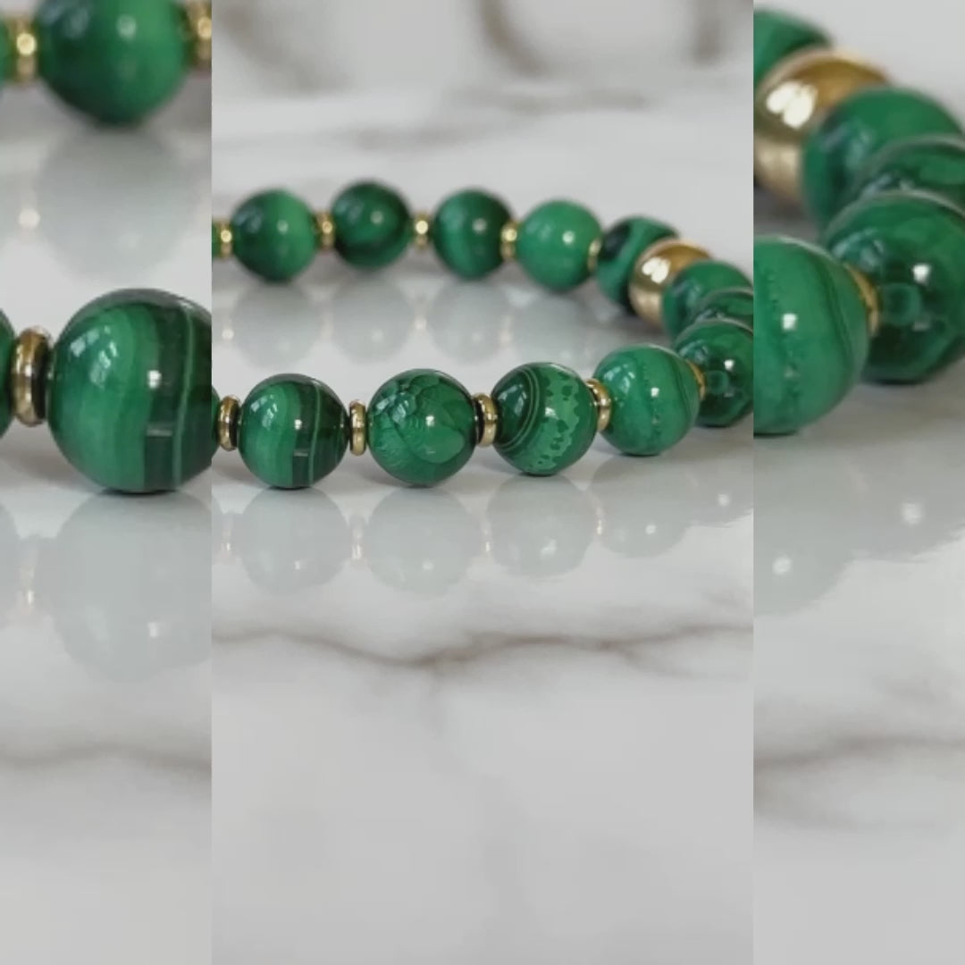 Exquisite Natural Malachite Bracelet showcasing vibrant green bands, symbolizing transformation, protection, and courage