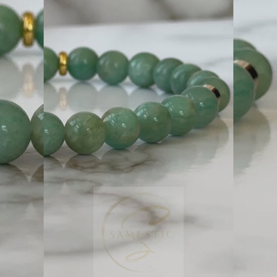Radiant Natural Amazonite Bracelet with turquoise gemstones, symbolizing truth, harmony, and emotional balance.
