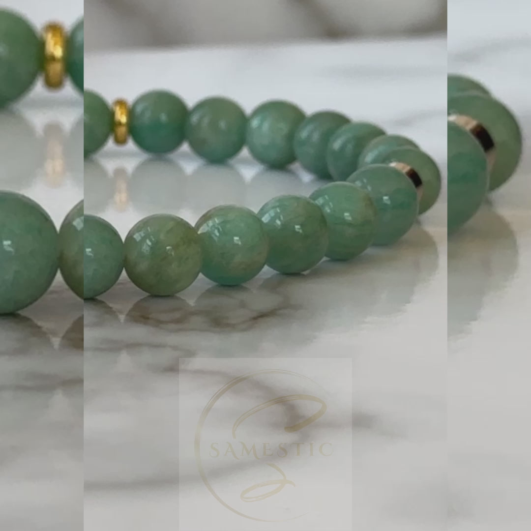 Radiant Natural Amazonite Bracelet with turquoise gemstones, symbolizing truth, harmony, and emotional balance.