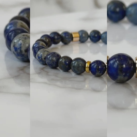 Exquisite Natural Lapis Lazuli Bracelet with deep blue gemstones, symbolizing confidence, clarity, and wisdom.