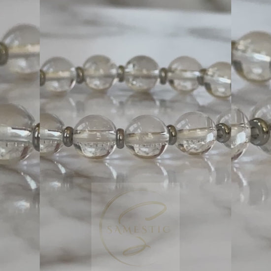 Radiant Natural Clear Quartz Bracelet with transparent gemstones, amplifying spiritual energy, balance, and healing.