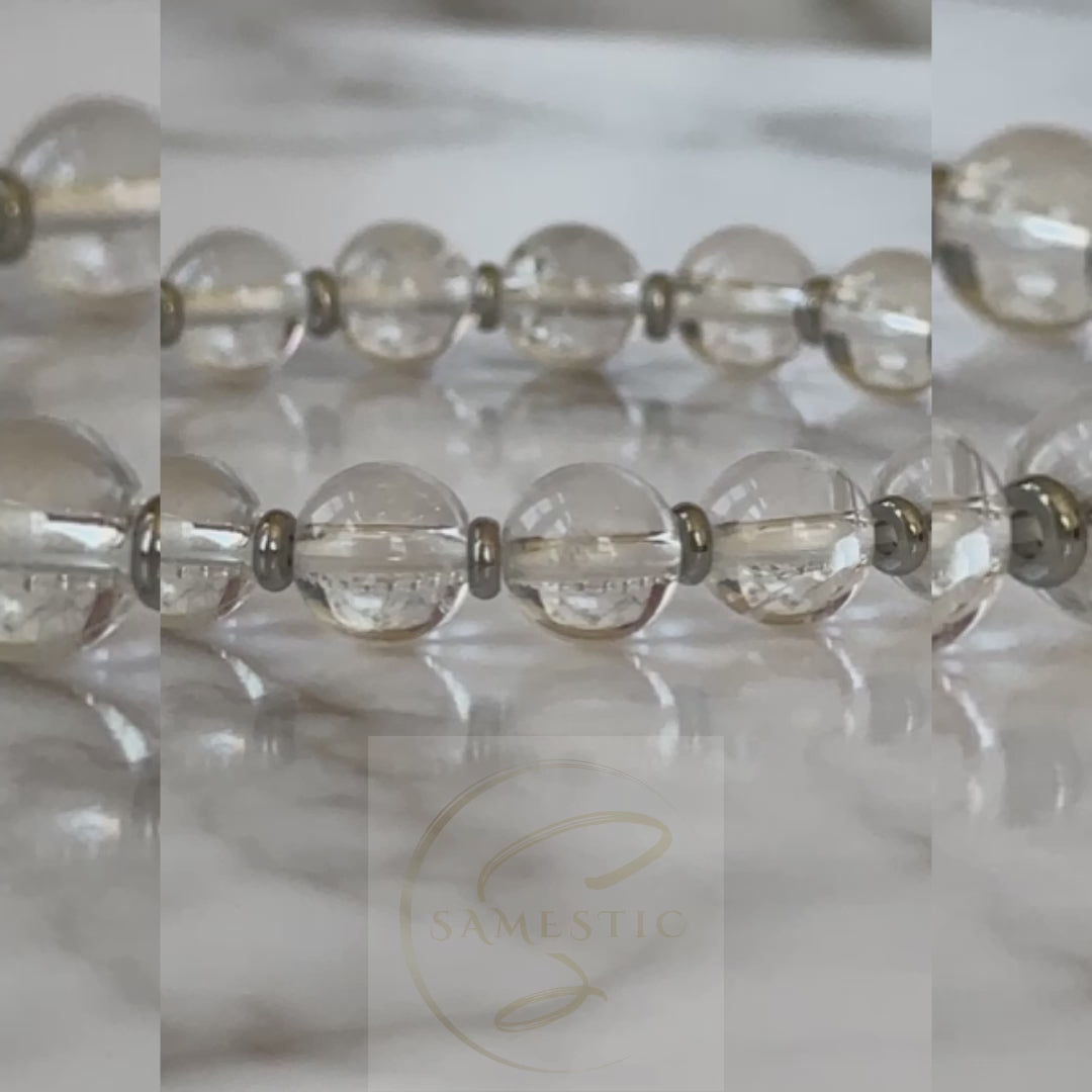 Radiant Natural Clear Quartz Bracelet with transparent gemstones, amplifying spiritual energy, balance, and healing.
