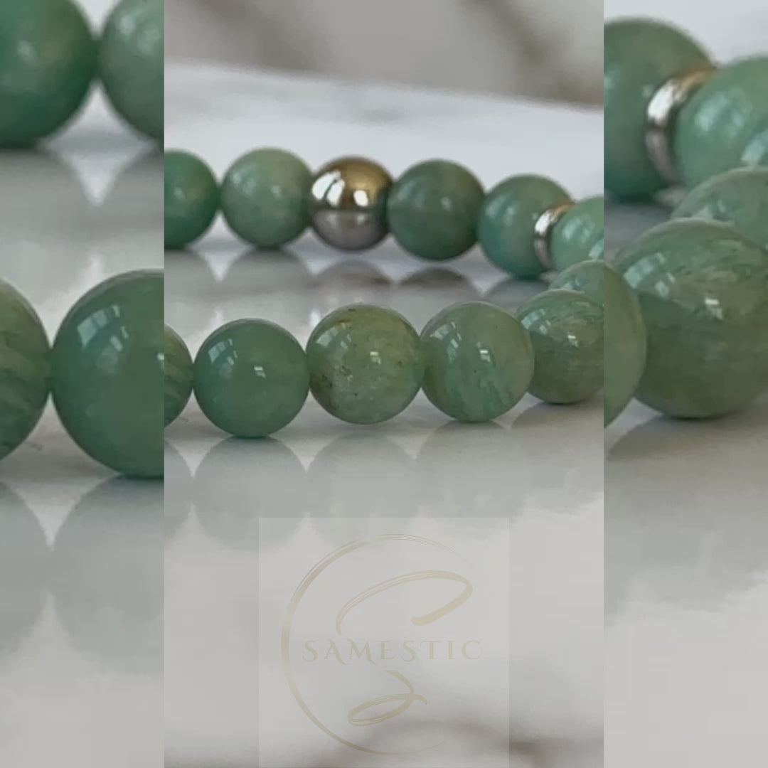 Radiant Natural Amazonite Bracelet with turquoise gemstones, symbolizing truth, harmony, and emotional balance.
