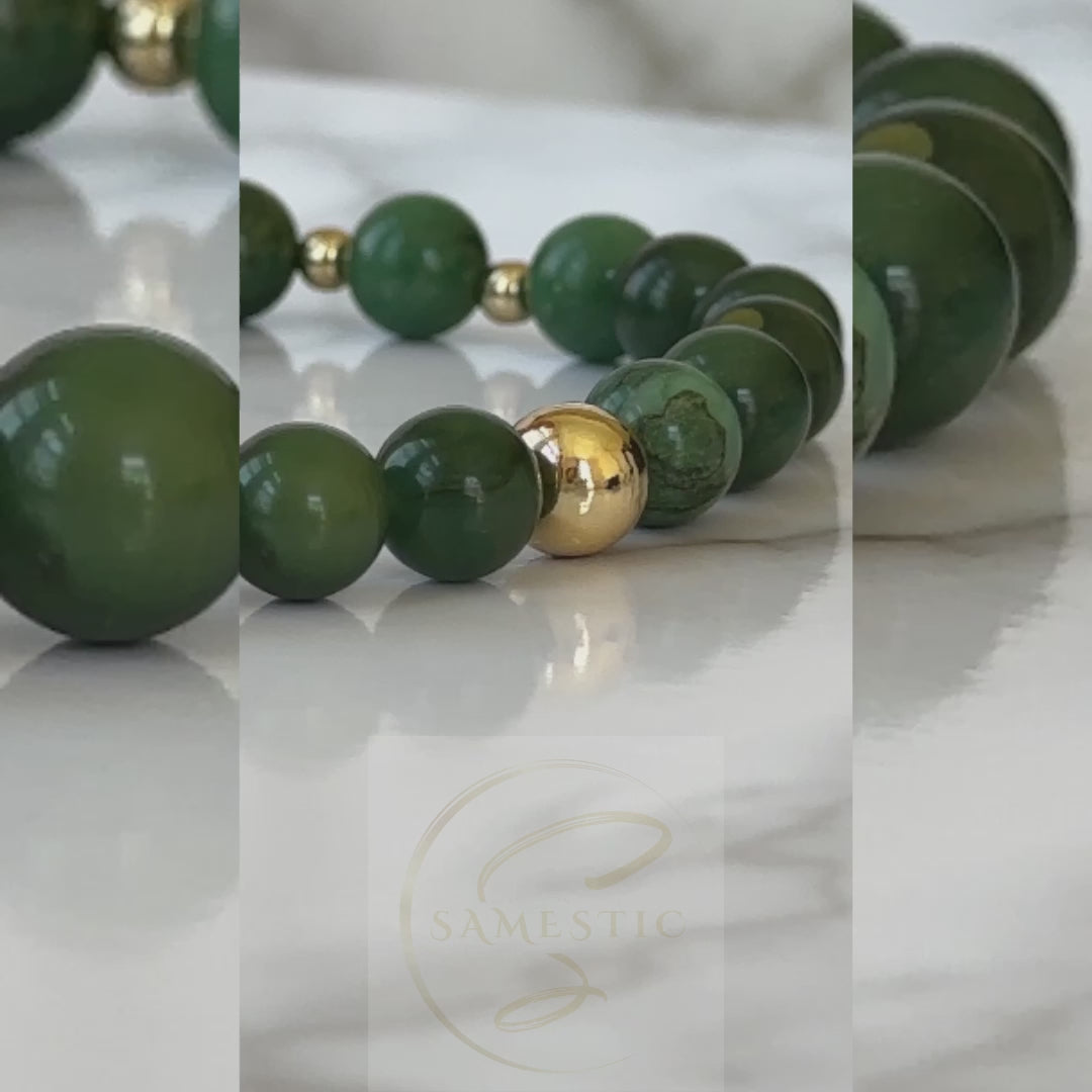 Elegance Natural Jade Bracelet with green jade gemstones, symbolizing protection, harmony, and positive energy.