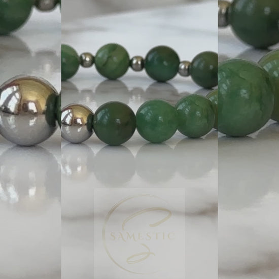 Elegance Natural Jade Bracelet with green jade gemstones, symbolizing protection, harmony, and positive energy.