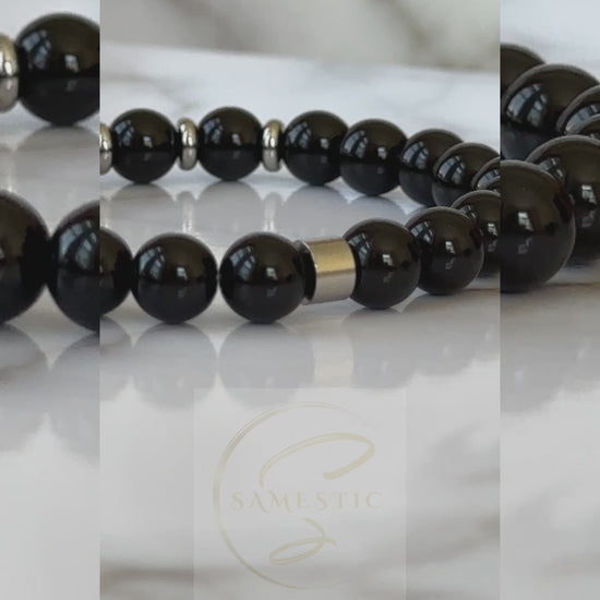 Elegant Natural Black Onyx Bracelet, symbolizing transformation and protection with its striking black tones and powerful energy.