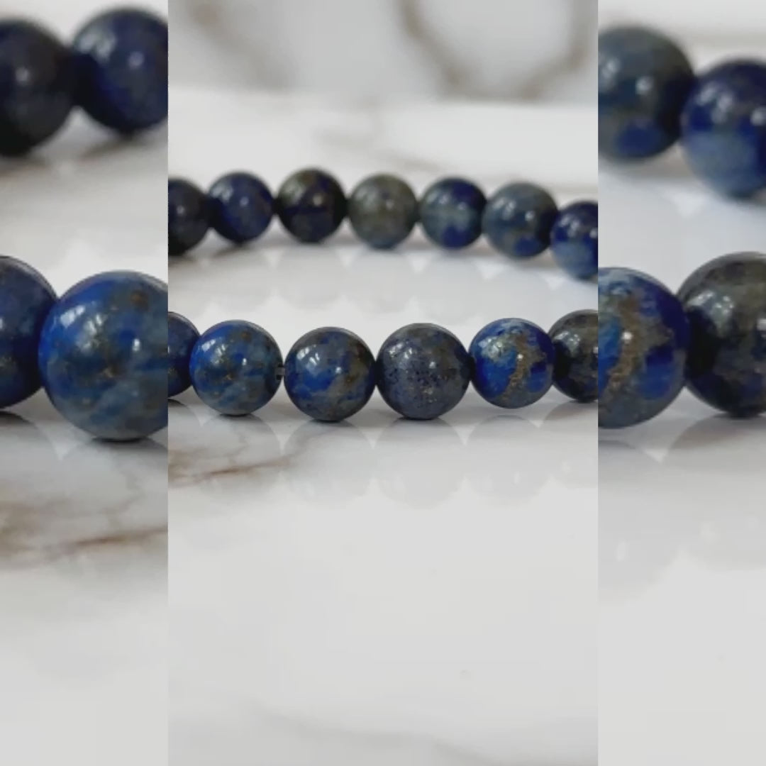 Exquisite Natural Lapis Lazuli Bracelet with deep blue gemstones, symbolizing confidence, clarity, and wisdom.