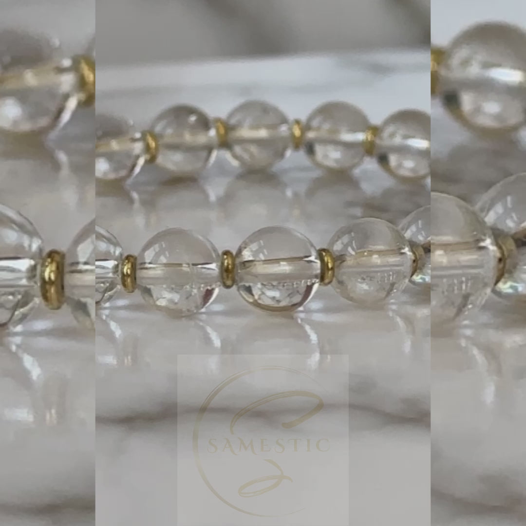 Radiant Natural Clear Quartz Bracelet with transparent gemstones, amplifying spiritual energy, balance, and healing.