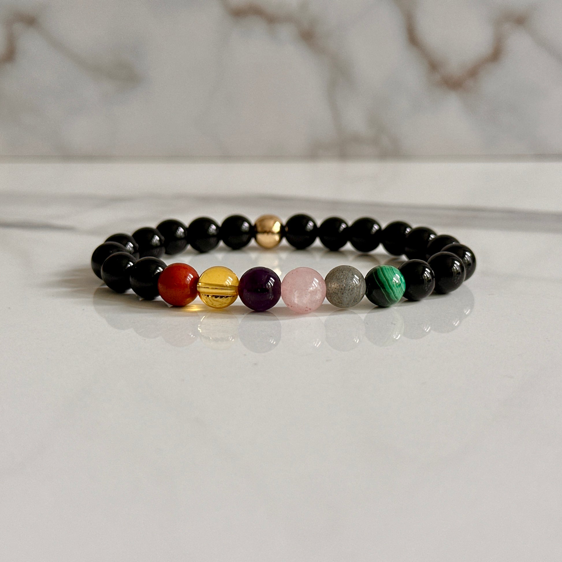 Close up of Scorpio birthstone bracelet